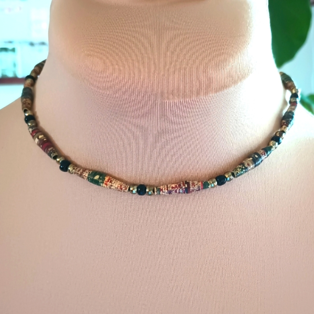 Vintage Paper Bead Necklace